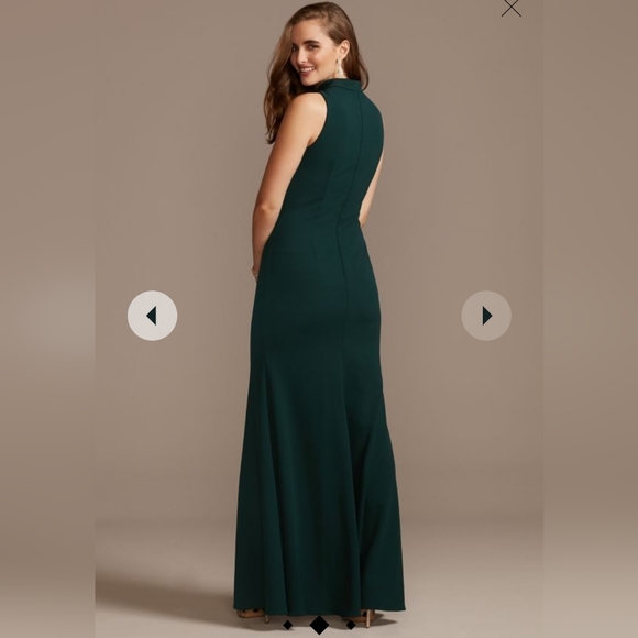 David's Bridal Forest Green Choker Tank Formal Gown, Size 10, Fit and Flare Slit - Picture 2 of 3